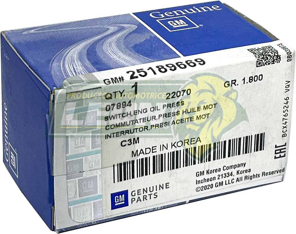 BULBO PRESION ACEITE G.M. SPARK 1.2L 12-17, BEAT SEDAN 1.2L 18-20 T/M 1T. ORIGINAL