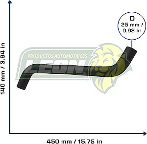 MANGUERA (521417) RAD. INF. NISSAN TSUBAME 1.6L 93-04, TSURU III 1.6L 97-17 (2023, CH180012, 21503F4100, 21503F4200, KMA3001) ALTO: 10 cm, LARGO: 40 cm, ØI: 25 mm, ØE: 25 mm