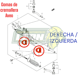 GOMA CREMALLERA DE DIRECCION G.M. AVEO, AVEO 5, PONTIAC G3 04-11 4C. 1.6L NARANJA (JGO)