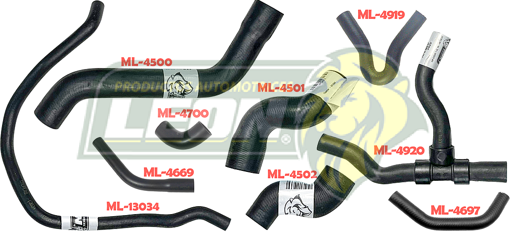 MANGUERAS MOLDEADAS DE ENFRIAMIENTO G.M. CHEVY 1.6L 97-13 C-A/C (KIT c/9 pzas.) LEÓN