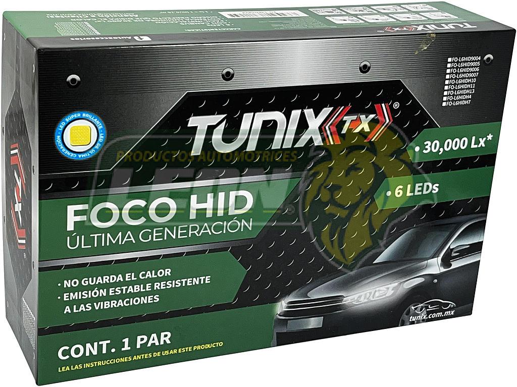 FOCO LED H4 ALTA Y BAJA SISTEMA COMPLETO 6 CARAS 30,000 Lx (JGO. c/2 pz.) TUNIX