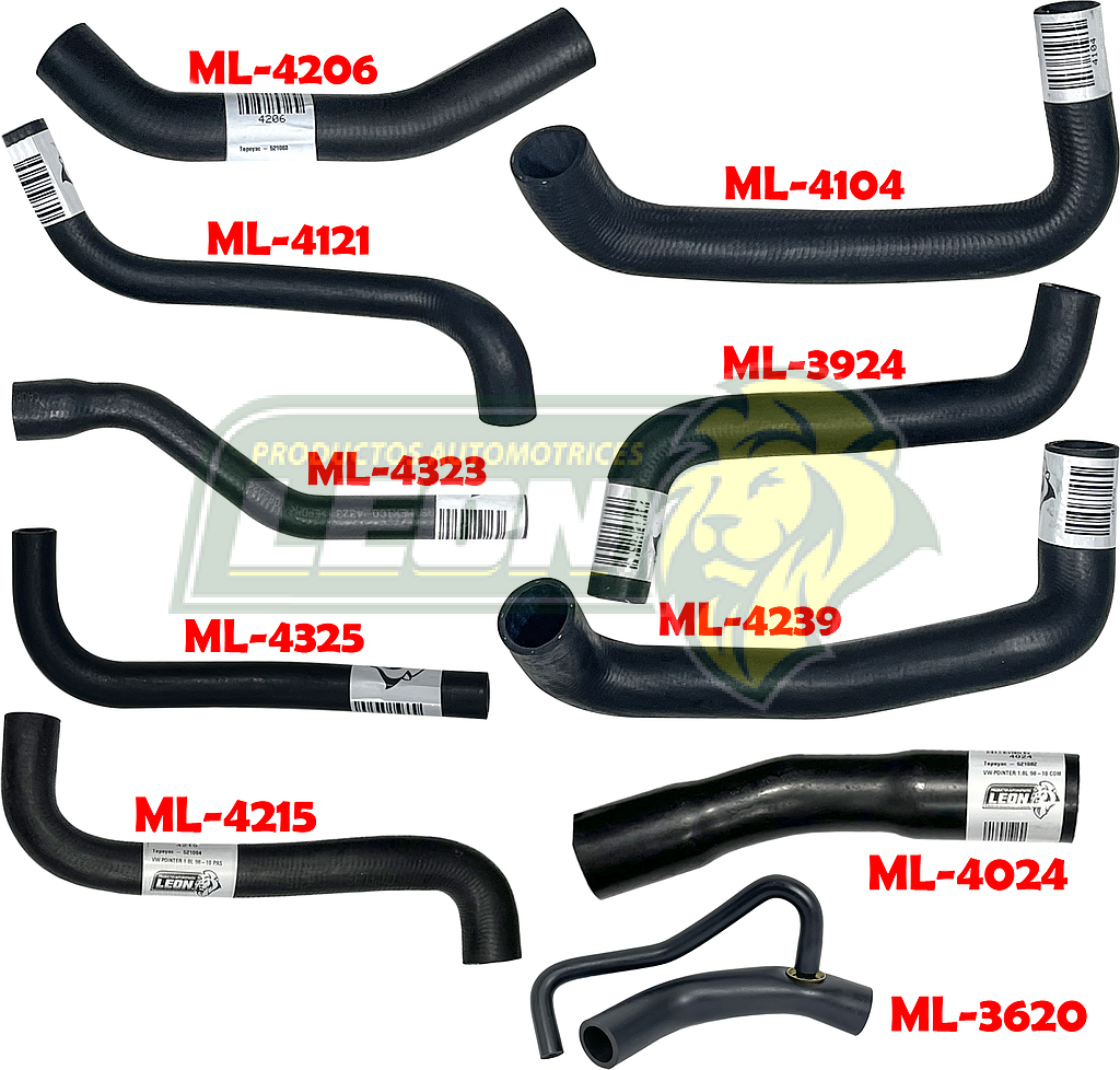 MANGUERAS MOLDEADAS DE ENFRIAMIENTO VW POINTER 1.8L 98-10 (KIT c/10 pzas.) LEÓN	