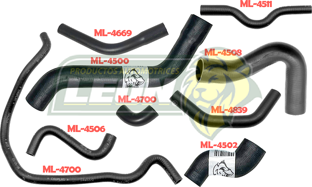 MANGUERAS MOLDEADAS DE ENFRIAMIENTO G.M. CHEVY 1.6L 97-13 S-A/C (KIT c/9 pzas.) LEÓN