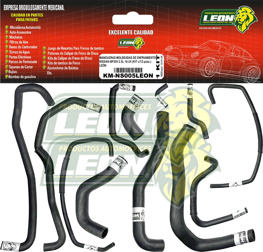 MANGUERAS MOLDEADAS DE ENFRIAMIENTO NISSAN NP300 2.5L 16-24 (KIT c/12 pzas.) LEÓN