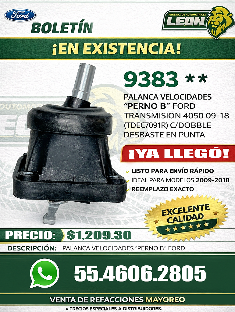 PALANCA VELOCIDADES “PERNO B” FORD TRANSMISION 4050 09-18 (TDEC7091R) C/DOBLE DESBASTE EN PUNTA