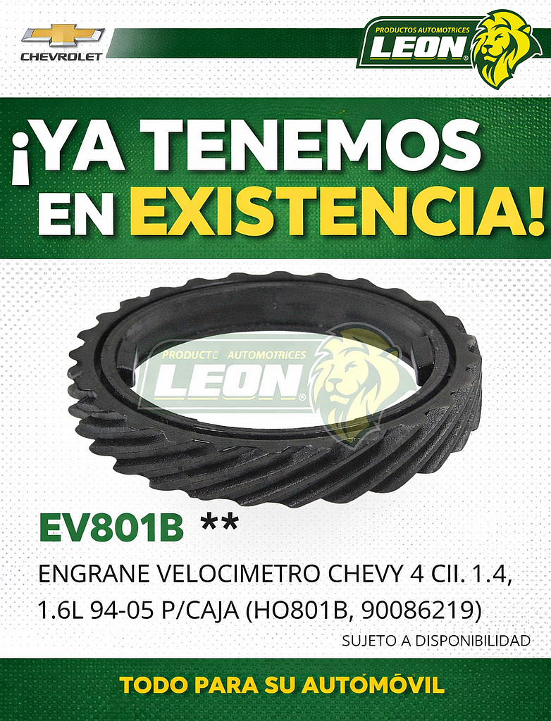 ENGRANE VELOCIMETRO CHEVY 4 Cil. 1.4, 1.6L 94-05 P/CAJA (HO801B, 90086219)
