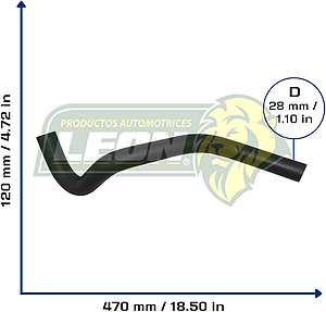 MANGUERA RAD. INF. HONDA CIVIC L4 1.3L 75-83 (2150377A00, 2150383A00, D9AE18472AA) Ø: 25 mm, L: 100x450 mm, LONGITUD: 600 mm