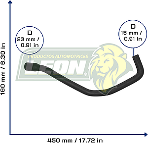 MANGUERA CALEFACCION  FORD F250 SUPER DUTY V10 6.8L 99-05, THUNDERBIRD V8 3.9L 2003, RANGER II V8 5.4L 99-04, EXCURSION V10 6.8L 00-05, G.M. MALIBU L4 2.2L 04-05, TOYOTA PICKUP L4 2.4L 84-91, 4RUNNER L4 2.4L 84-88, MAZDA MPV V6 3.0L 96-98, HONDA CIVIC L4 1.5L 84-87, PASSPORT L4 2.6 94-96, DODGE RAIDER V6 3.0L 1989, MITSUBISHI OUTLANDER L4 2.4L 2003, OLDSMOBILE INTRIGUE V6 3.5L 99-02, KIA SPORTAGE L4 2.0L, ISUZU AMIGO L4 2.6L 89-94, RODEO L4 2.6L 91-94, M. BENZ V10 6.8L 99-05 (3058193711, 0K01961212) Ø: 15x25 mm, L: 150x450 mm, LONGITUD: 540 mm