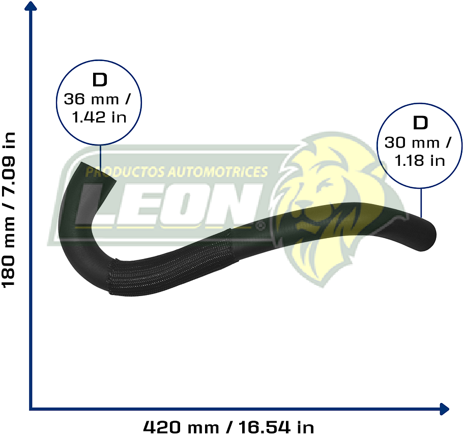 MANGUERA RAD. SUP. DODGE DAKOTA L4 2.5L 96-99 (52028746) Ø: 20x38 mm, L:250x500 mm, LONGITUD: 620 mm