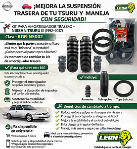 KIT PARA AMORTIGUADOR NISSAN TSURU III 92-17 TRASERO LARGO (AUMENTO + CUBREPOLVO + REBOTE)