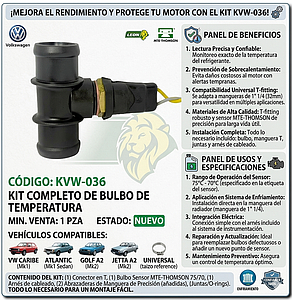 KIT BULBO TEMPERATURA VW CARIBE, ATLANTIC, GOLF A2, JETTA A2, UNIVERSAL 705 75°-70° (INCLUYE ARNES, T CONECTOR, Y JUNTAS) P/MANGUERA DE 1” 1/4