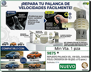 REPUESTO PALANCA VEL. VW GOL, SAVEIRO, POLO, CROSSFOX 09-18 (JGO. c/16 pzas.)