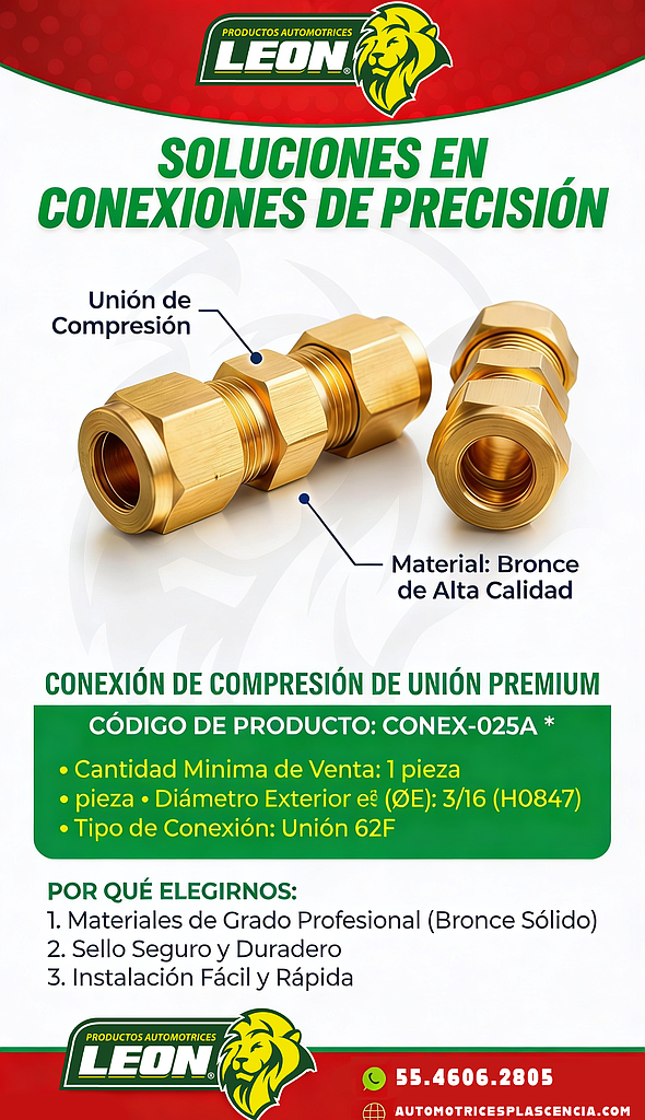 CONEXION COMPRESION UNION (62F) ØE DE TUBO: 3/16 HO847
