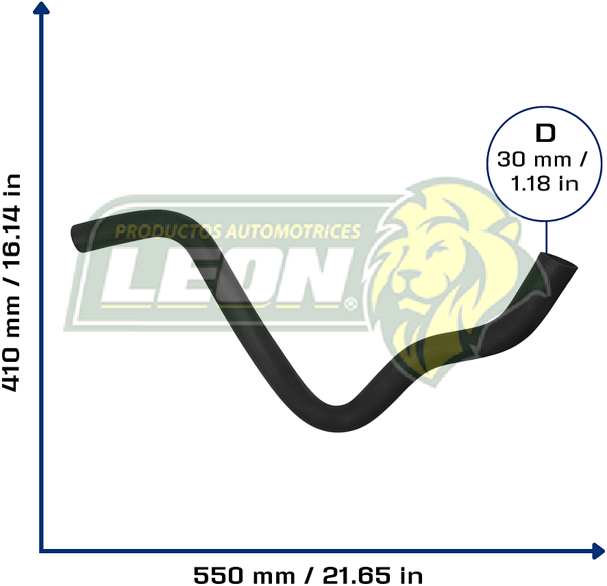 MANGUERA RAD. SUP. G.M. P30 V6 4.3L 96-99, GMC P3500 V6 4.3L 96-99 (15981956, 15734122) Ø: 37 mm, L: 350x470 mm, LONGITUD: 830 mm