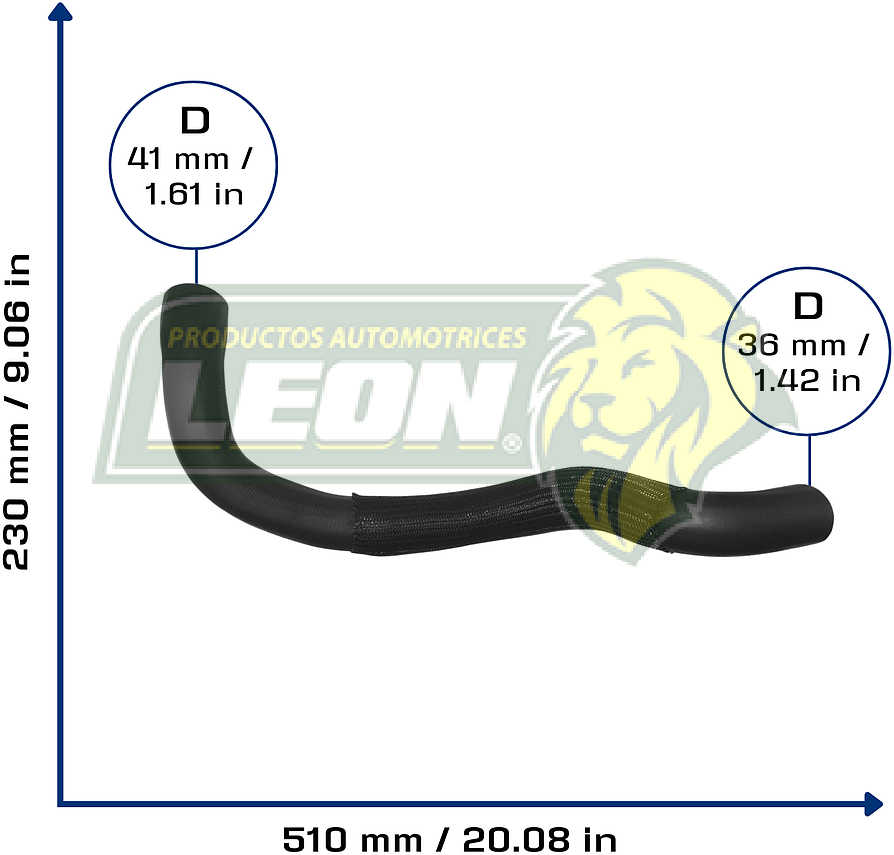 MANGUERA RAD. INF. G.M. P30 V6 4.3L 94-99, GMC P3500 V6 4.3L 94-99 (15972896, 15958019) Ø: 37 mm, L: 210x530 mm, LONGITUD: 710 mm