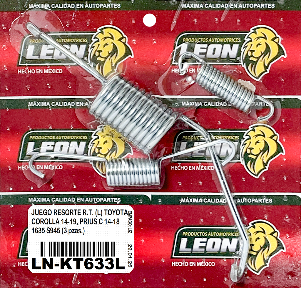JUEGO RESORTE R.T. (L) TOYOTA COROLLA 14-19, PRIUS C 14-18 1635 S945 (3 pzas.)