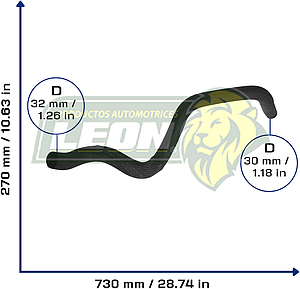 MANGUERA RAD. SUP. G.M. EXPRESS 1500 V6 4.3L 03-14, 2500 V6 4.3L 03-06, GMC SAVANA 1500 V6 4.3L 03-14, 2500 V6 4.3L 03-06 (15290409, 25757841) Ø: 33 mm, L: 250x700 mm, LONGITUD: 1030 mm