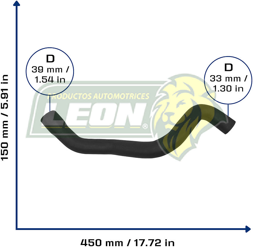 MANGUERA RAD. INF. G.M. CORSA L4 1.8L 06-09, TORNADO L4 1.8L 06-12 (93378133) Ø: 33x39 mm, L: 150x450 mm, LONGITUD: 580 mm