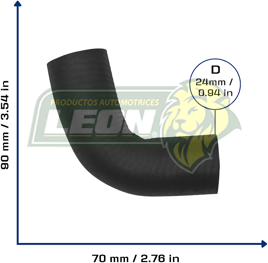 MANGUERA (521701) PASO DE AGUA CONECTOR COMPRESOR DINA CMONES. “CODO” (14055T51G0, 31701, 2048, MA-1701, CH181103) Ø: 24 mm, L: 90x70 mm, LONGITUD: 720 mm