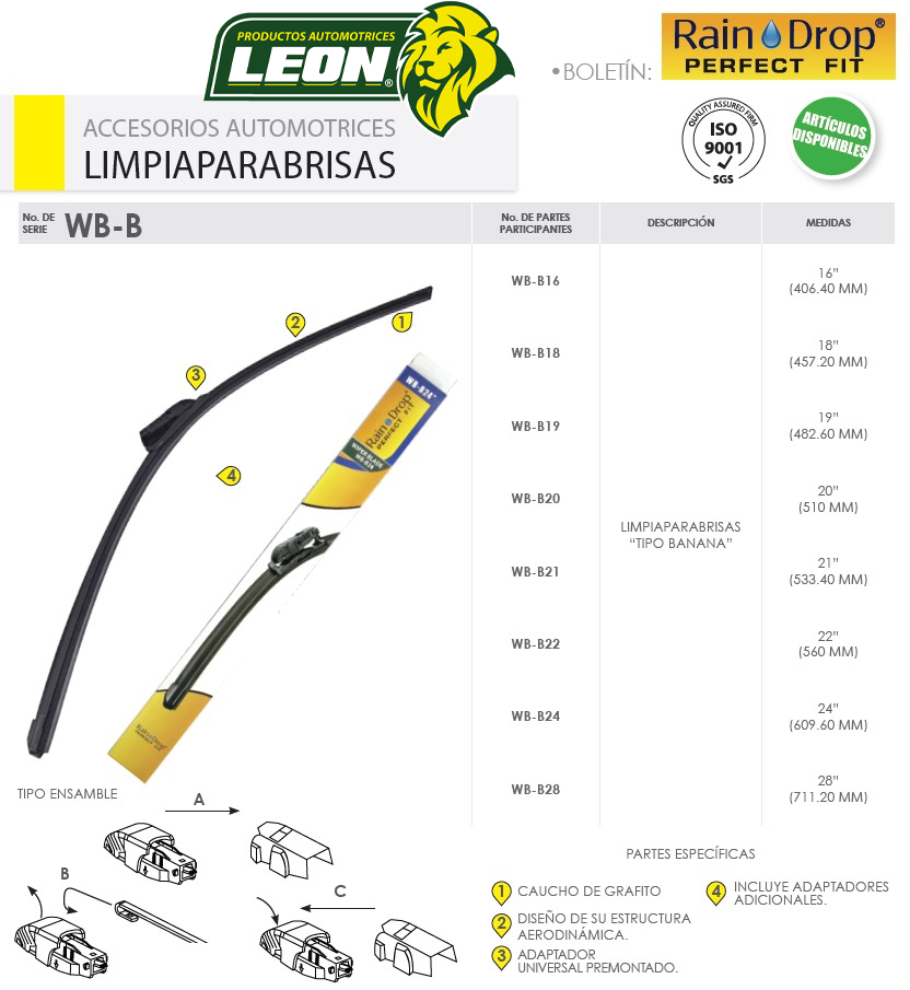 PLUMA LIMPIAPARABRISAS BEAM BLADE RAIN-DROP 22"/560 MM