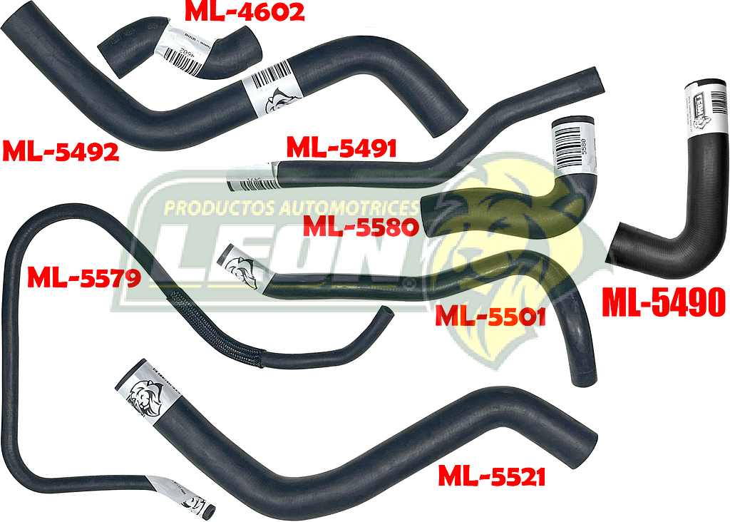 MANGUERAS MOLDEADAS DE ENFRIAMIENTO G.M. AVEO 1.6L 07-17 (KIT c/8 pzas.) LEÓN