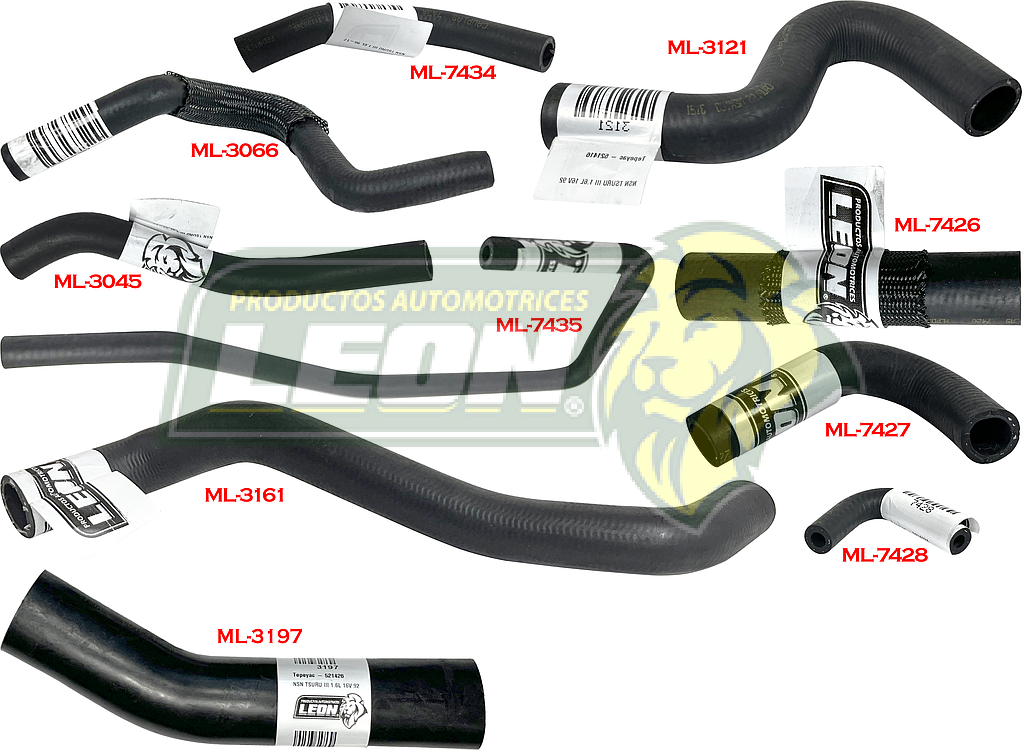 MANGUERAS MOLDEADAS DE ENFRIAMIENTO NISSAN TSURU III 1.6L 93-17 (KIT c/10 pzas.) LEÓN