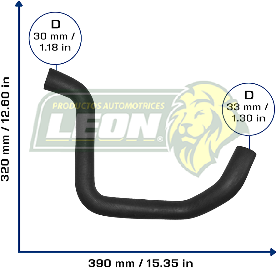 MANGUERA RAD. INF. CHRYSLER GRAND VOYAGER V6 3.0L 87-88, PLYMOUTH VOYAGER V6 3.0L 87-88, DODGE CARAVAN V6 3.0L 87-88, GRAND CARAVAN V6 3.0L 87-88 (15592551, 4266987, H0061378) Ø: 32 mm, L: 290x410 mm, LONGITUD: 740 mm
