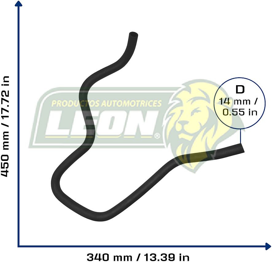 MANGUERA CALEACCION VW GOLF A4 V6 2.8L 99-01, JETTA A4 V6 2.8L 2000, G.M. BLAZER V6 4.3L 96-05, S10 BLAZER V6 4.3L 96-04, GMC JIMMY V6 4.3L 96-05, SONOMA V6 4.3L 96-04, OLDSMOBILE BRAVADA V6 4.3L 96-01, ISUZU HOMBRE V6 4.3L 97-00, (DEPOSITO A TEE) (15729000) Ø: 15 mm, L: 350x500 mm, LONGITUD: 880 mm