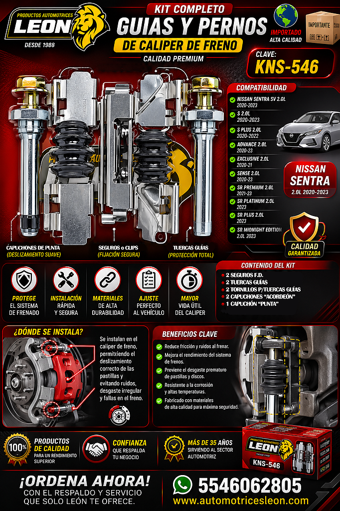 KIT F.D. (1) R.D. NISSAN SENTRA SV 2.0L 20-23, SR 2.0L 20-23, S 2.0L 20-23, S PLUS 2.0L 20-22, ADVANCE 2.0L 20-23, EXCLUSIVE 2.0L 20-21, SENSE 2.0L 20-23, SR PREMIUM 2.0L 21-23, SR PLATINUM 2.0L 2023, SR PLUS 2.0L 2023, SR MIDNIGHT EDITION 2.0L 2023 9545 D2310 (KC546)