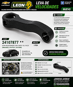 LEVA VELOCIDADES G.M. AVEO 1.5L 18-23 (KML05822, 24107231, 24107885)