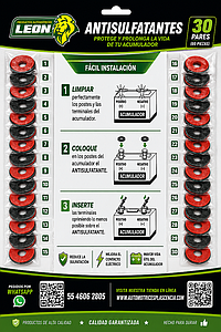 ANTISULFATANTE PARA POSTES DE BATERIAS (PLANILLA C/30 JGO.s. ROJO Y NEGRO)