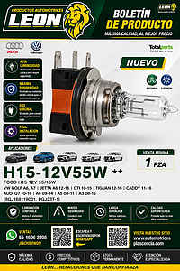 FOCO H15 12V 55/15W VW GOLF A6, A7, JETTA  A6 12-16, GTI 10-15, TIGUAN 12-16, CADDY 11-16, AUDI Q7 10-16, A6 09-14, A5 08-11, A3 08-16 (8GJ168119001, PGJ23T-1)