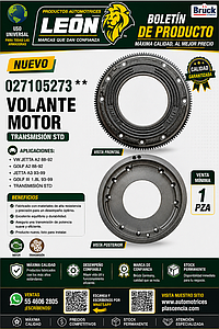 VOLANTE MOTOR VW JETTA A2 88-92, GOLF A2 88-92, JETTA A3 93-99, GOLF III 1.8L 93-99 TRANSMISION STD