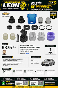 REPUESTO PALANCA Y MAROMA VELOCIDADES CHEVY COMPLETO C/SINCRONIZADOR (VARILLAJE) (22 pzas.)