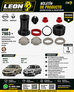REPUESTO PALANCA VEL. NISSAN PLATINA, CLIO (11 pzas.) HO469