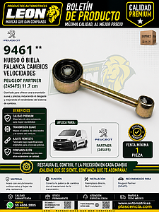 HUESO ó BIELA PALANCA CAMBIOS VELOCIDADES PEUGEOT PARTNER (2454F5) 11.7 cm