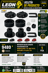 REPUESTO BUJES CHICOTE VELOCIDADES G.M. SPARK CLASIC 1.2L, BEAT 18-21, AVEO (JGO. c/12 pzas.) T/O
