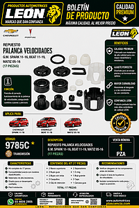REPUESTO PALANCA VEL. G.M. SPARK 11-16, BEAT 11-19, MATIZ 05-16 (17 pzas.)