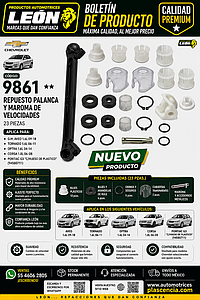 REPUESTO PALANCA Y MAROMA VEL. G.M. AVEO 1.6L 09-18, TORNADO 1.6L 06-11, OPTRA 1.6L 04-14, CORSA 1.8L 06-08 PONTIAC G3 “C/HUESO DE PLASTICO” (94580711) (23 pzas.)