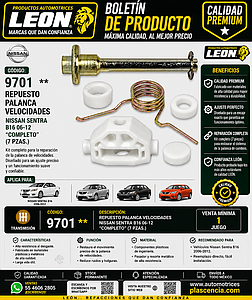 REPUESTO PALANCA VEL. NISSAN SENTRA B16 06-12 “COMPLETO” (7 pzas.)