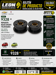 REPUESTO BUJES CHICOTE VELOCIDADES G.M. MATIZ, PONTIAC G2 (JGO. c/2 pzas.)