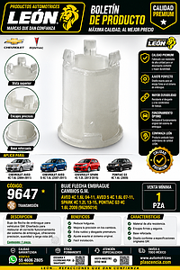 BUJE FLECHA EMBRAGUE CAMBIOS G.M. AVEO 4C. 1.6L 04-11, AVEO 5 4C. 1.6L 07-11, SPARK 4C. 1.2L 13-15, PONTIAC G3 4C. 1.6L 2009 (96285014)