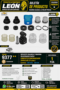 REPUESTO PALANCA Y MAROMA VELOCIDADES CHEVY COMPLETO C/SINCRONIZADOR (VARILLAJE) (21 pzas.)