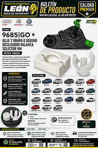 BUJE Y GRAPA o SEGURO DESLIZADOR PALANCA SELECTOR VW JETTA A5, A6 09-18, GOLF A5, A6, A7 08-21, GOL 09-11, POLO 10-21, BEETLE 12-19, BORA 05-10, PASSAT 08-21 SPORTVAN 11-14, TIGUAN 08-21, VENTO 05-21, VIRTUS 19-21, AUDI A1 11-21, A3 04-21, Q2 17-21, Q3 13-15, TT 11-21, SEAT IBIZA 16-21, LEON 06-21, TOLEDO 05-09 (NAYLON) “PATÍN o TABIQUE” (6Q0711550+1K0711522)