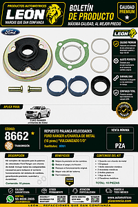 REPUESTO PALANCA VEL. FORD RANGER c/CHAROLA DE METAL (10 pzas.) “VULCANIZADO T/O”