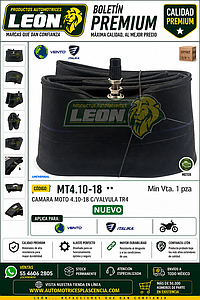 CAMARA MOTO 4.10-18 C/VALVULA TR4
