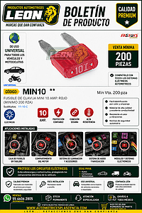 FUSIBLE DE CLAVIJA MINI 10 AMP. ROJO (MINIMO 200 PZA)