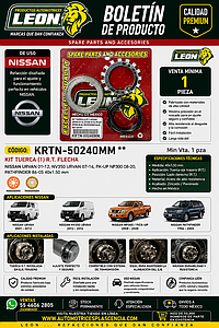 KIT TUERCA (1) R.T. FLECHA NISSAN URVAN 01-12, NV350 URVAN 07-16, PK-UP NP300 08-20, PATHFINDER 86-05 40x1.50 mm KRT502