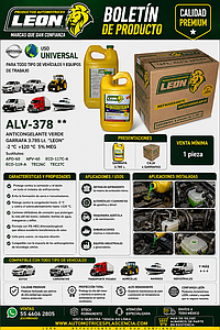 ANTICONGELANTE VERDE GARRAFA 3.785 Lt. “LEON” -2 °C +120 °C 5% MEG