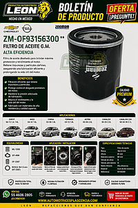 FILTRO ACEITE G.M. CHEVY 94-12 1.4, 1.6L, AVEO 04-14 1.6L, CORSA 02-08 1.8L 02-03 1.4L, TORNADO 04-12 1.8L, ASTRA 02-06 2.0L, CAVALIER 95-05 2.2L, CAVALIER Z24 90-94 V6 3.1L, OPTRA 07-10 2.0L “CORTO” (ML-1000, GP-46M OF-3387) ROSCA 18x1.5 mm (HT-3387)